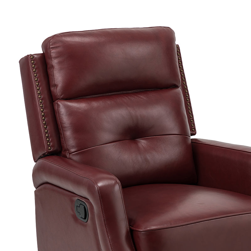 Fauteuil inclinable, pivotant et berçant en cuir véritable avec clous décoratifs et inclinaison manuelle | Gris-taupe / Brun / Bourgogne / Tourterelle / Noir / Camel / Bleu marine / Sauge / Turquoise / Beige | Une place