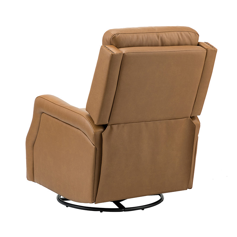 Fauteuil inclinable, pivotant et berçant en cuir véritable avec clous décoratifs et inclinaison manuelle | Gris-taupe / Brun / Bourgogne / Tourterelle / Noir / Camel / Bleu marine / Sauge / Turquoise / Beige | Une place
