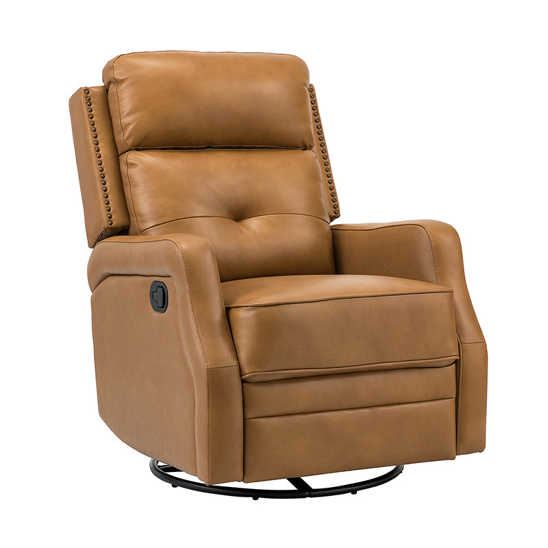 Fauteuil inclinable, pivotant et berçant en cuir véritable avec clous décoratifs et inclinaison manuelle | Gris-taupe / Brun / Bourgogne / Tourterelle / Noir / Camel / Bleu marine / Sauge / Turquoise / Beige | Une place