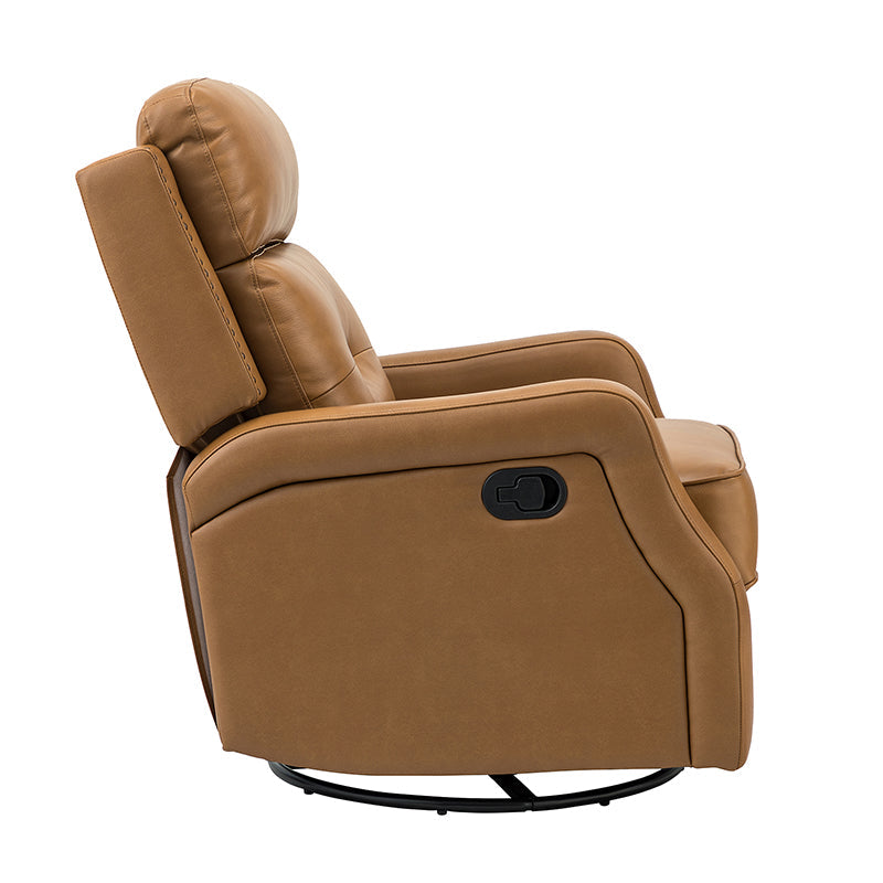 Fauteuil inclinable, pivotant et berçant en cuir véritable avec clous décoratifs et inclinaison manuelle | Gris-taupe / Brun / Bourgogne / Tourterelle / Noir / Camel / Bleu marine / Sauge / Turquoise / Beige | Une place