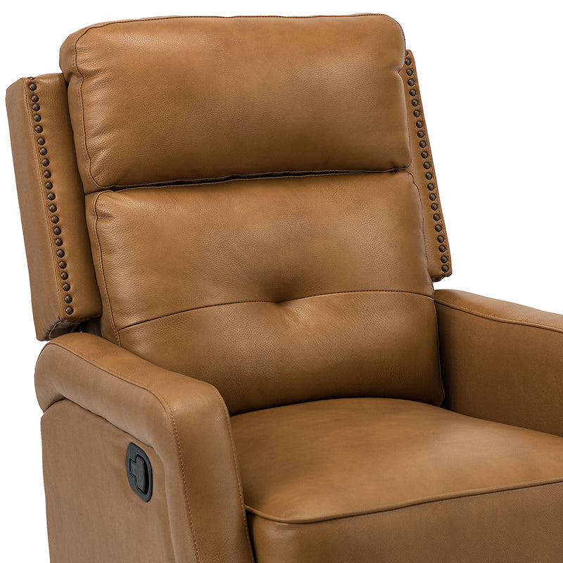 Fauteuil inclinable, pivotant et berçant en cuir véritable avec clous décoratifs et inclinaison manuelle | Gris-taupe / Brun / Bourgogne / Tourterelle / Noir / Camel / Bleu marine / Sauge / Turquoise / Beige | Une place