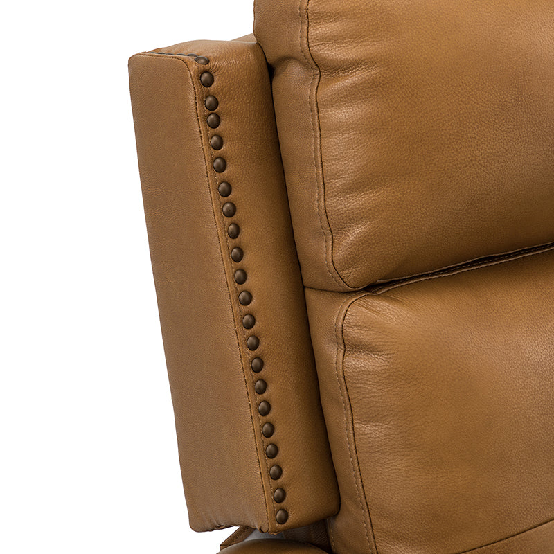 Fauteuil inclinable, pivotant et berçant en cuir véritable avec clous décoratifs et inclinaison manuelle | Gris-taupe / Brun / Bourgogne / Tourterelle / Noir / Camel / Bleu marine / Sauge / Turquoise / Beige | Une place