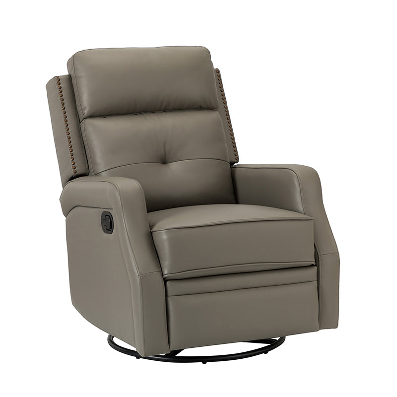 Fauteuil inclinable, pivotant et berçant en cuir véritable avec clous décoratifs et inclinaison manuelle | Gris-taupe / Brun / Bourgogne / Tourterelle / Noir / Camel / Bleu marine / Sauge / Turquoise / Beige | Une place