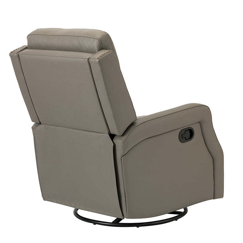 Fauteuil inclinable, pivotant et berçant en cuir véritable avec clous décoratifs et inclinaison manuelle | Gris-taupe / Brun / Bourgogne / Tourterelle / Noir / Camel / Bleu marine / Sauge / Turquoise / Beige | Une place