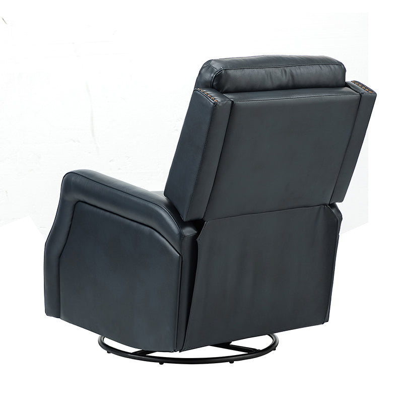 Fauteuil inclinable, pivotant et berçant en cuir véritable avec clous décoratifs et inclinaison manuelle | Gris-taupe / Brun / Bourgogne / Tourterelle / Noir / Camel / Bleu marine / Sauge / Turquoise / Beige | Une place