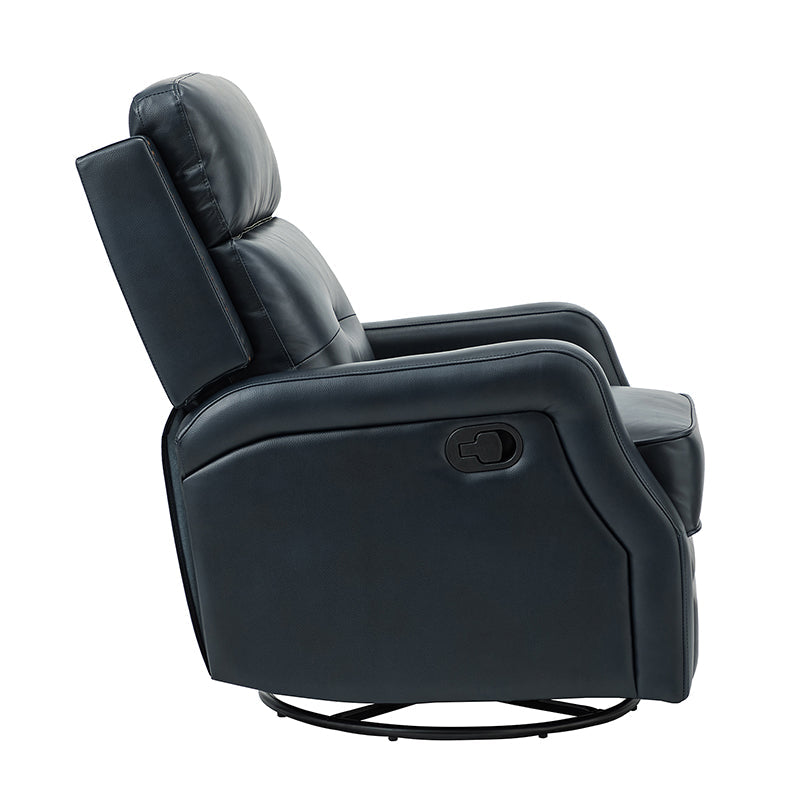 Fauteuil inclinable, pivotant et berçant en cuir véritable avec clous décoratifs et inclinaison manuelle | Gris-taupe / Brun / Bourgogne / Tourterelle / Noir / Camel / Bleu marine / Sauge / Turquoise / Beige | Une place