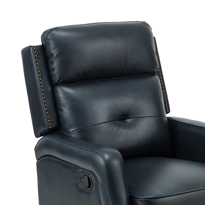 Fauteuil inclinable, pivotant et berçant en cuir véritable avec clous décoratifs et inclinaison manuelle | Gris-taupe / Brun / Bourgogne / Tourterelle / Noir / Camel / Bleu marine / Sauge / Turquoise / Beige | Une place