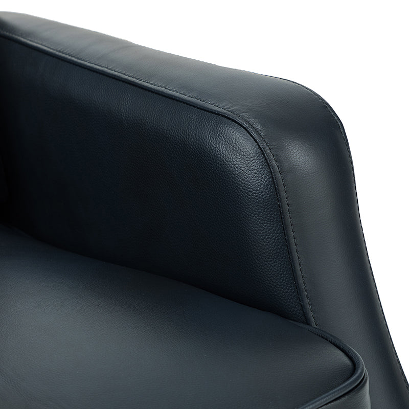 Fauteuil inclinable, pivotant et berçant en cuir véritable avec clous décoratifs et inclinaison manuelle | Gris-taupe / Brun / Bourgogne / Tourterelle / Noir / Camel / Bleu marine / Sauge / Turquoise / Beige | Une place