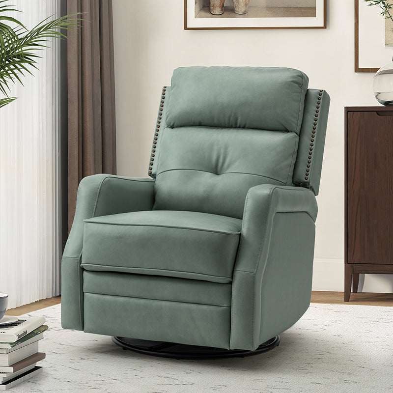 Fauteuil inclinable, pivotant et berçant en cuir véritable avec clous décoratifs et inclinaison manuelle | Gris-taupe / Brun / Bourgogne / Tourterelle / Noir / Camel / Bleu marine / Sauge / Turquoise / Beige | Une place