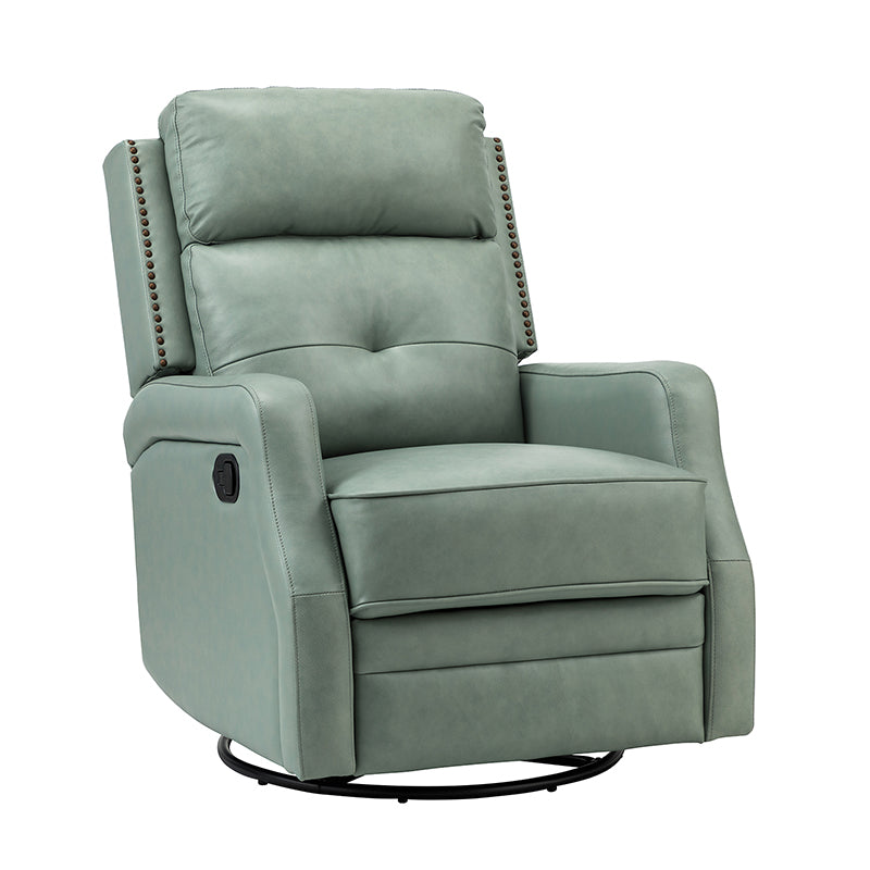 Fauteuil inclinable, pivotant et berçant en cuir véritable avec clous décoratifs et inclinaison manuelle | Gris-taupe / Brun / Bourgogne / Tourterelle / Noir / Camel / Bleu marine / Sauge / Turquoise / Beige | Une place