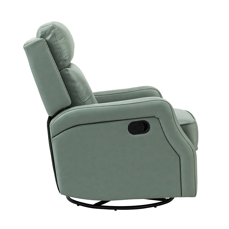 Fauteuil inclinable, pivotant et berçant en cuir véritable avec clous décoratifs et inclinaison manuelle | Gris-taupe / Brun / Bourgogne / Tourterelle / Noir / Camel / Bleu marine / Sauge / Turquoise / Beige | Une place