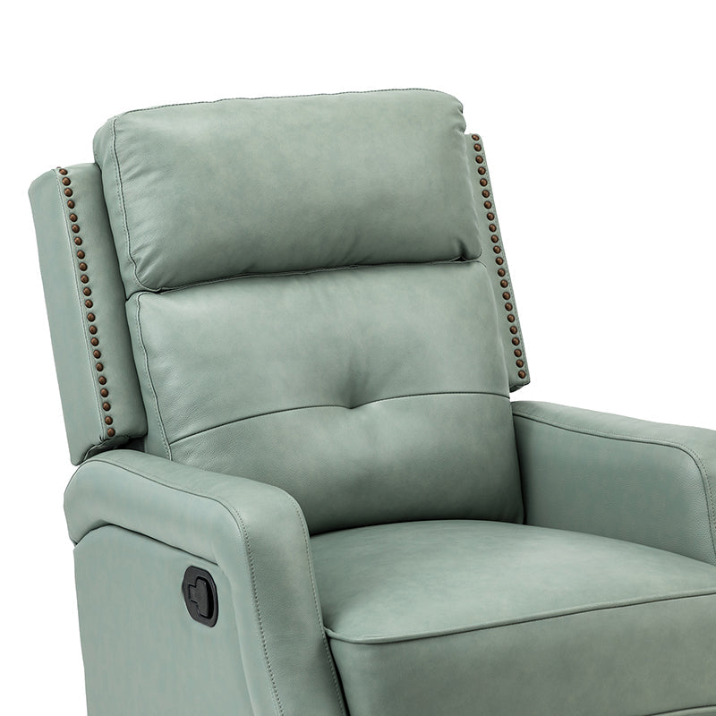 Fauteuil inclinable, pivotant et berçant en cuir véritable avec clous décoratifs et inclinaison manuelle | Gris-taupe / Brun / Bourgogne / Tourterelle / Noir / Camel / Bleu marine / Sauge / Turquoise / Beige | Une place