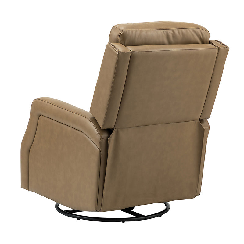 Fauteuil inclinable, pivotant et berçant en cuir véritable avec clous décoratifs et inclinaison manuelle | Gris-taupe / Brun / Bourgogne / Tourterelle / Noir / Camel / Bleu marine / Sauge / Turquoise / Beige | Une place