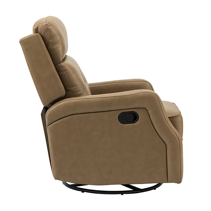 Fauteuil inclinable, pivotant et berçant en cuir véritable avec clous décoratifs et inclinaison manuelle | Gris-taupe / Brun / Bourgogne / Tourterelle / Noir / Camel / Bleu marine / Sauge / Turquoise / Beige | Une place