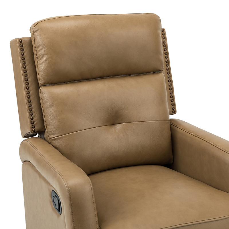 Fauteuil inclinable, pivotant et berçant en cuir véritable avec clous décoratifs et inclinaison manuelle | Gris-taupe / Brun / Bourgogne / Tourterelle / Noir / Camel / Bleu marine / Sauge / Turquoise / Beige | Une place