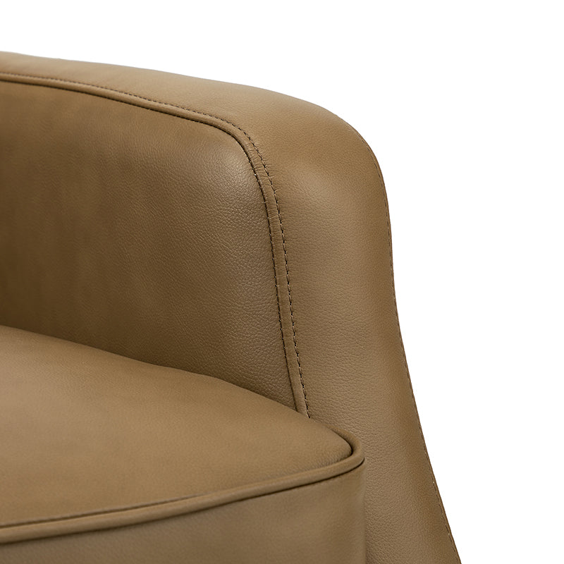 Fauteuil inclinable, pivotant et berçant en cuir véritable avec clous décoratifs et inclinaison manuelle | Gris-taupe / Brun / Bourgogne / Tourterelle / Noir / Camel / Bleu marine / Sauge / Turquoise / Beige | Une place
