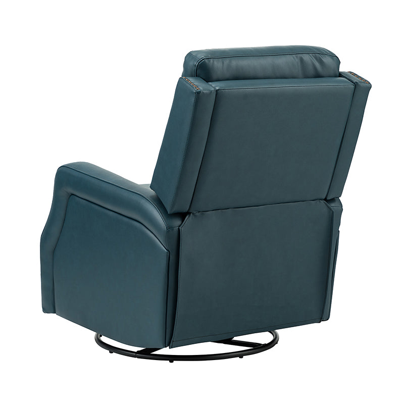 Fauteuil inclinable, pivotant et berçant en cuir véritable avec clous décoratifs et inclinaison manuelle | Gris-taupe / Brun / Bourgogne / Tourterelle / Noir / Camel / Bleu marine / Sauge / Turquoise / Beige | Une place