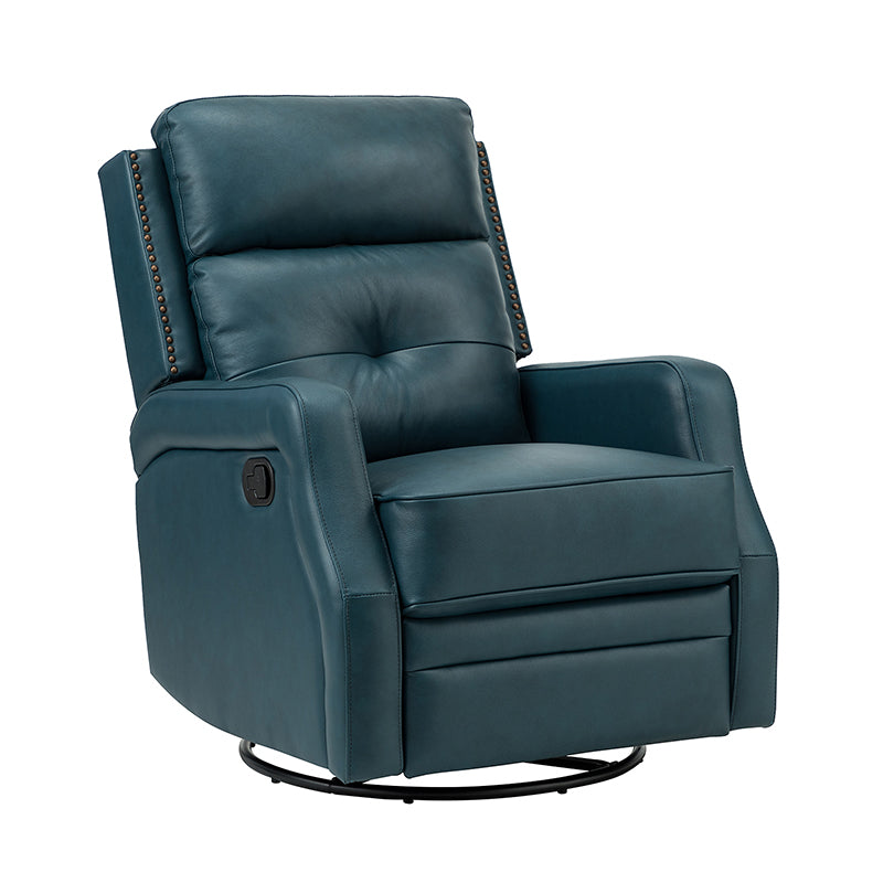 Fauteuil inclinable, pivotant et berçant en cuir véritable avec clous décoratifs et inclinaison manuelle | Gris-taupe / Brun / Bourgogne / Tourterelle / Noir / Camel / Bleu marine / Sauge / Turquoise / Beige | Une place