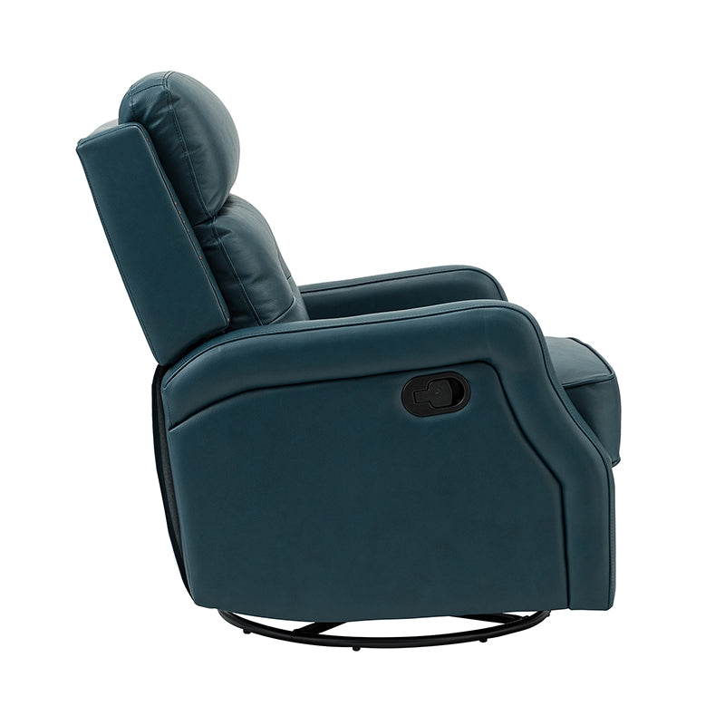Fauteuil inclinable, pivotant et berçant en cuir véritable avec clous décoratifs et inclinaison manuelle | Gris-taupe / Brun / Bourgogne / Tourterelle / Noir / Camel / Bleu marine / Sauge / Turquoise / Beige | Une place