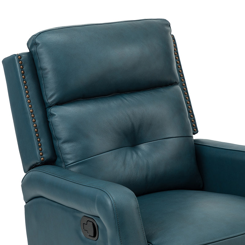 Fauteuil inclinable, pivotant et berçant en cuir véritable avec clous décoratifs et inclinaison manuelle | Gris-taupe / Brun / Bourgogne / Tourterelle / Noir / Camel / Bleu marine / Sauge / Turquoise / Beige | Une place