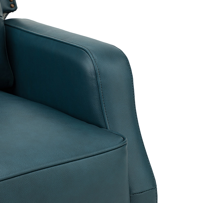 Fauteuil inclinable, pivotant et berçant en cuir véritable avec clous décoratifs et inclinaison manuelle | Gris-taupe / Brun / Bourgogne / Tourterelle / Noir / Camel / Bleu marine / Sauge / Turquoise / Beige | Une place