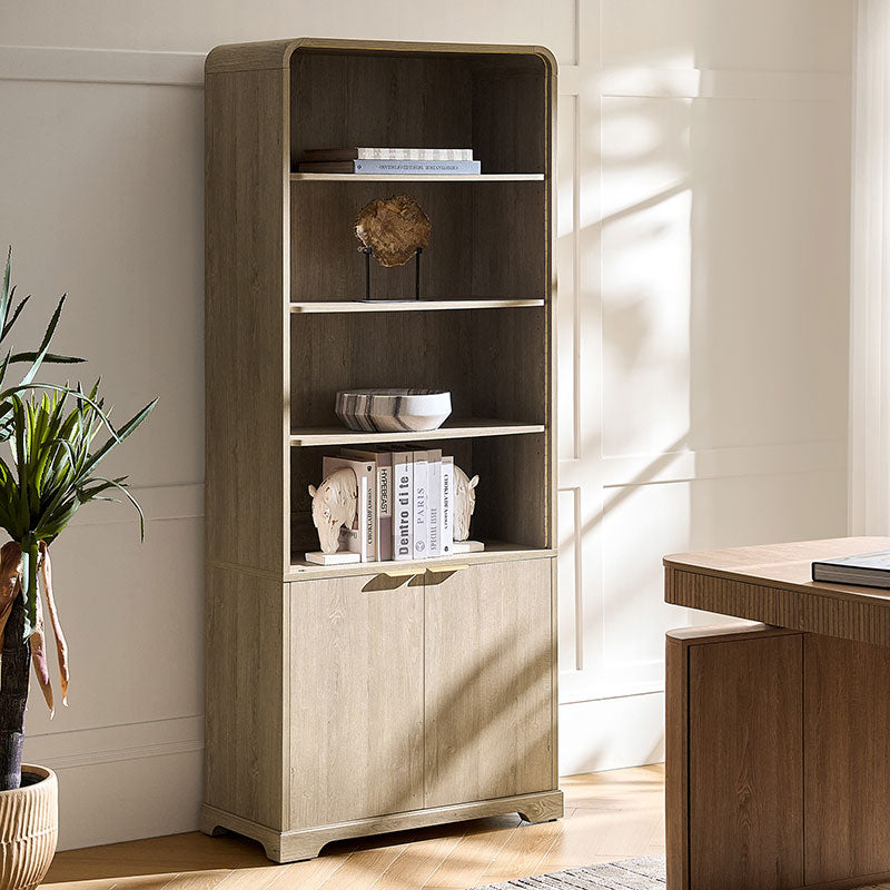 Bibliothèque moderne avec 3 étagères ouvertes et 2 portes d'armoire | Seadrift / Acorn | Simple