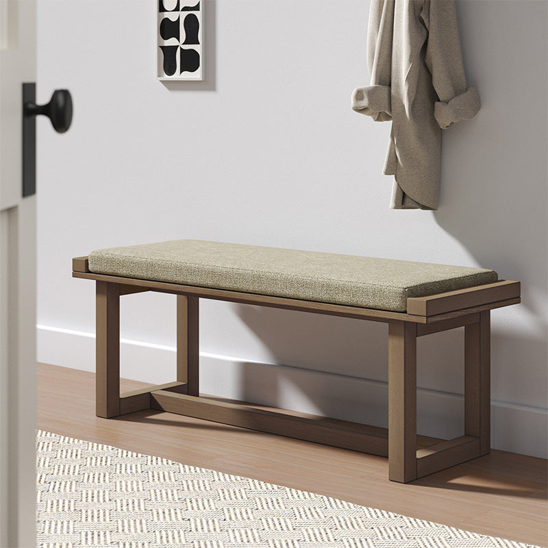 Banc de salle à manger en bois d'hévéa massif avec assise rembourrée et design épuré | Naturel | Individuel