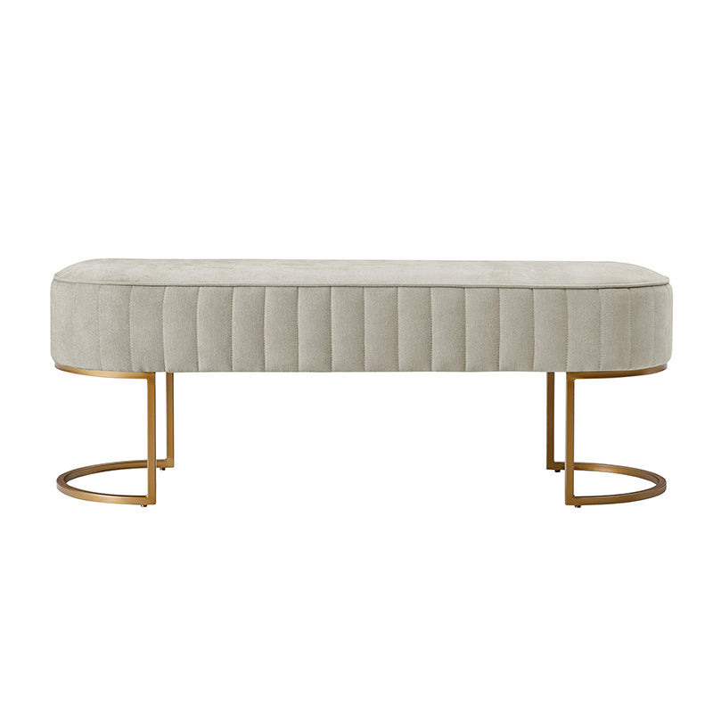 Banc de rangement capitonné en velours avec rembourrage en mousse et pieds en métal doré | Ivoire / Gris / Beige | Simple