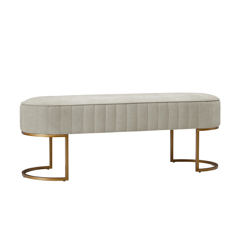 Banc de rangement capitonné en velours avec rembourrage en mousse et pieds en métal doré | Ivoire / Gris / Beige | Simple