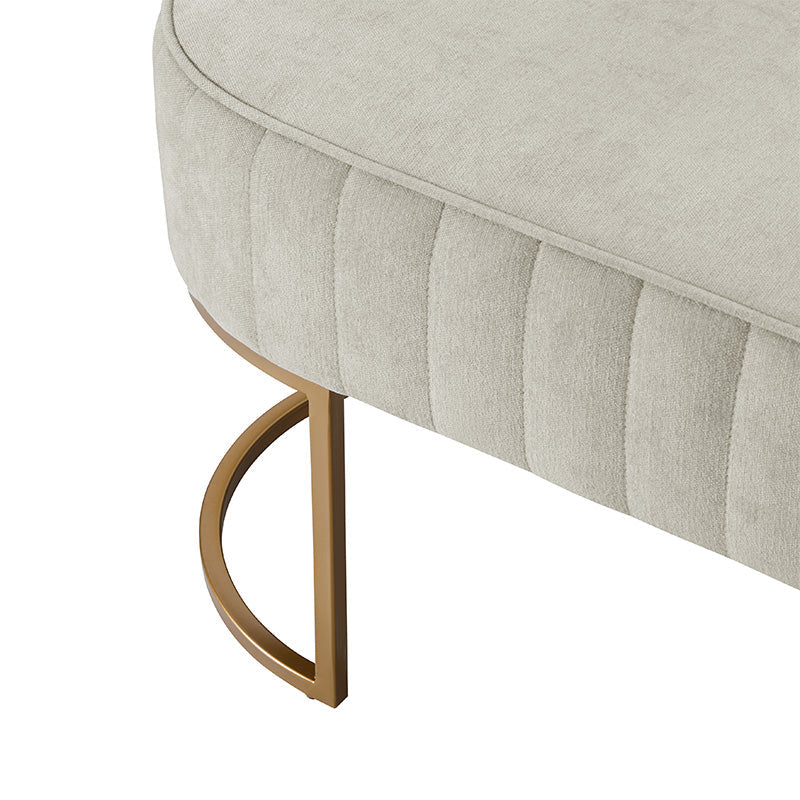 Banc de rangement capitonné en velours avec rembourrage en mousse et pieds en métal doré | Ivoire / Gris / Beige | Simple