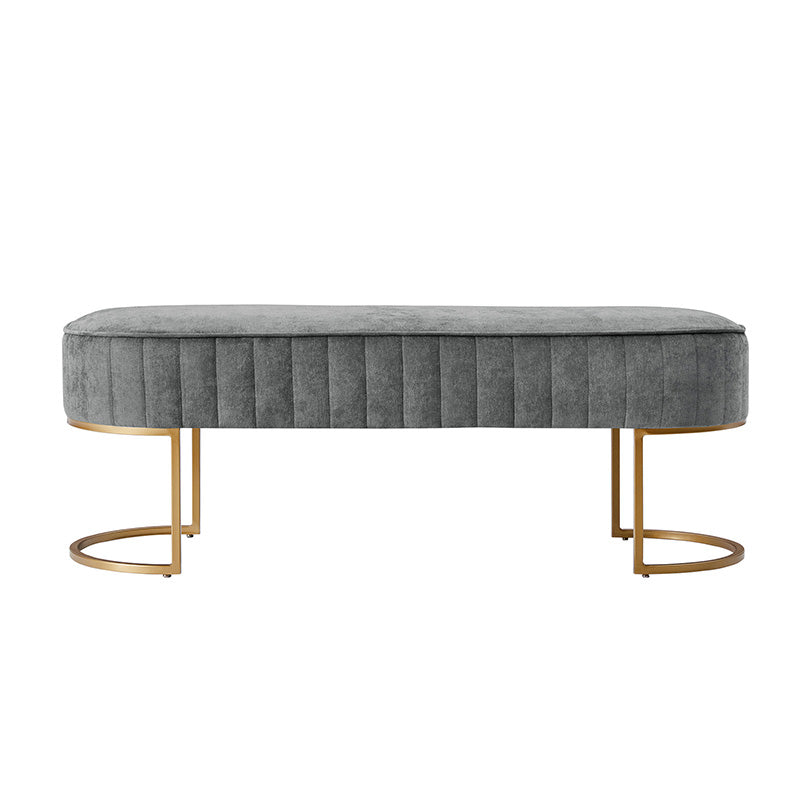 Banc de rangement capitonné en velours avec rembourrage en mousse et pieds en métal doré | Ivoire / Gris / Beige | Simple