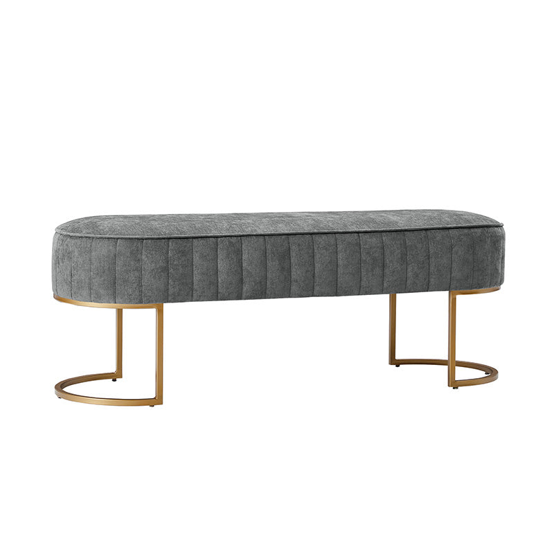 Banc de rangement capitonné en velours avec rembourrage en mousse et pieds en métal doré | Ivoire / Gris / Beige | Simple