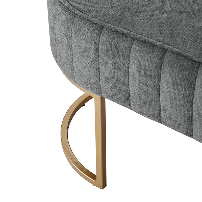 Banc de rangement capitonné en velours avec rembourrage en mousse et pieds en métal doré | Ivoire / Gris / Beige | Simple