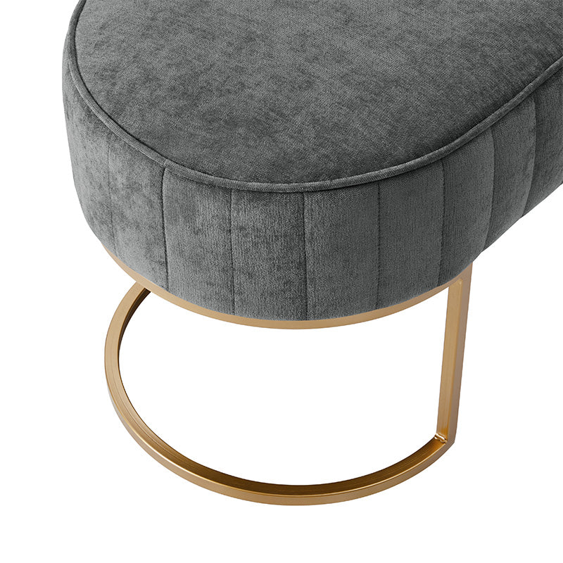 Banc de rangement capitonné en velours avec rembourrage en mousse et pieds en métal doré | Ivoire / Gris / Beige | Simple