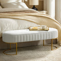 Banc de rangement capitonné en velours avec rembourrage en mousse et pieds en métal doré | Ivoire / Gris / Beige | Simple