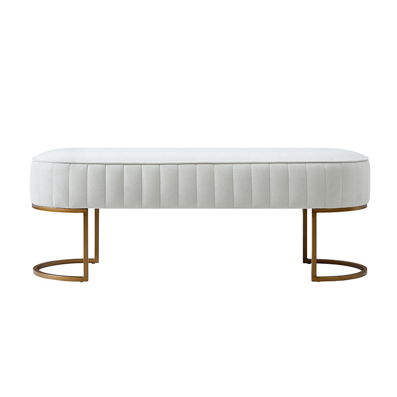 Banc de rangement capitonné en velours avec rembourrage en mousse et pieds en métal doré | Ivoire / Gris / Beige | Simple