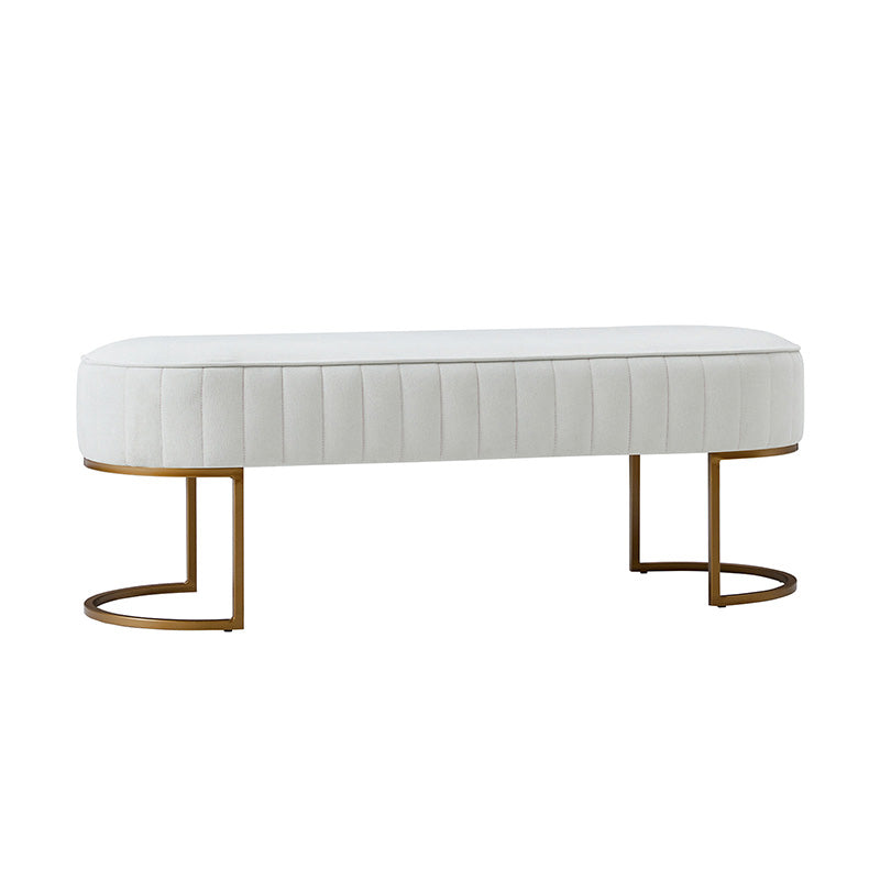Banc de rangement capitonné en velours avec rembourrage en mousse et pieds en métal doré | Ivoire / Gris / Beige | Simple