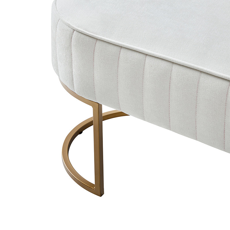 Banc de rangement capitonné en velours avec rembourrage en mousse et pieds en métal doré | Ivoire / Gris / Beige | Simple