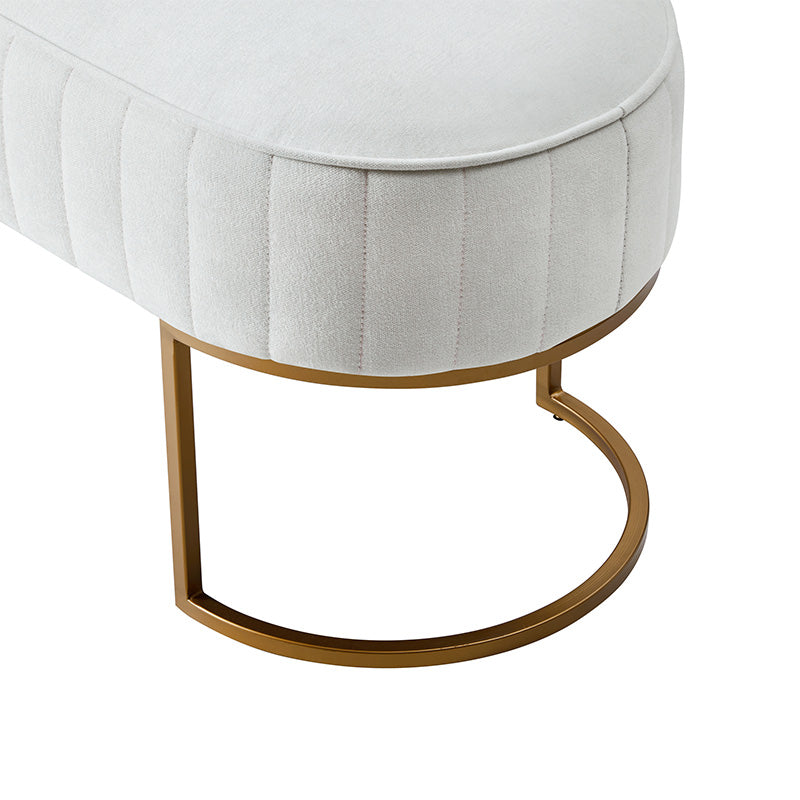 Banc de rangement capitonné en velours avec rembourrage en mousse et pieds en métal doré | Ivoire / Gris / Beige | Simple
