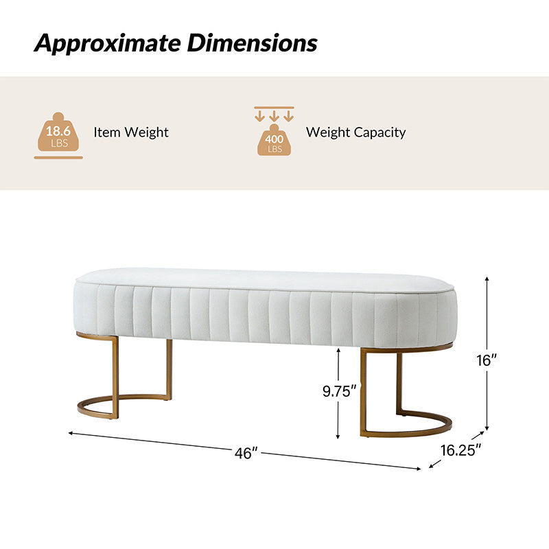 Banc de rangement capitonné en velours avec rembourrage en mousse et pieds en métal doré | Ivoire / Gris / Beige | Simple