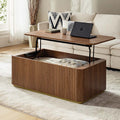 Table basse relevable avec compartiment caché, 2 tiroirs latéraux et design à lattes | Chêne / Naturel | Simple