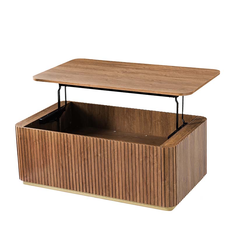 Table basse relevable avec compartiment caché, 2 tiroirs latéraux et design à lattes | Chêne / Naturel | Simple