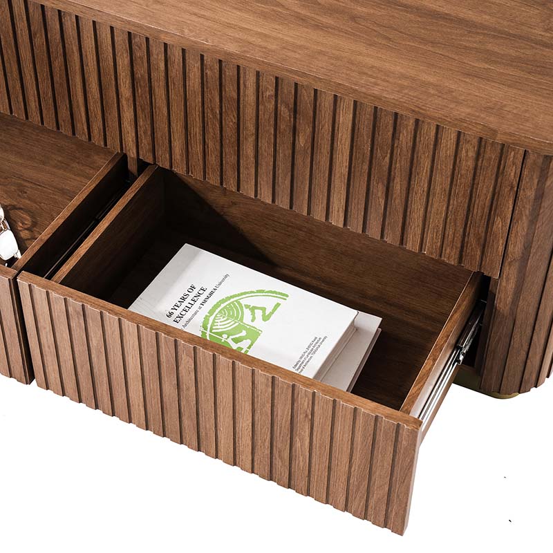 Table basse relevable avec compartiment caché, 2 tiroirs latéraux et design à lattes | Chêne / Naturel | Simple