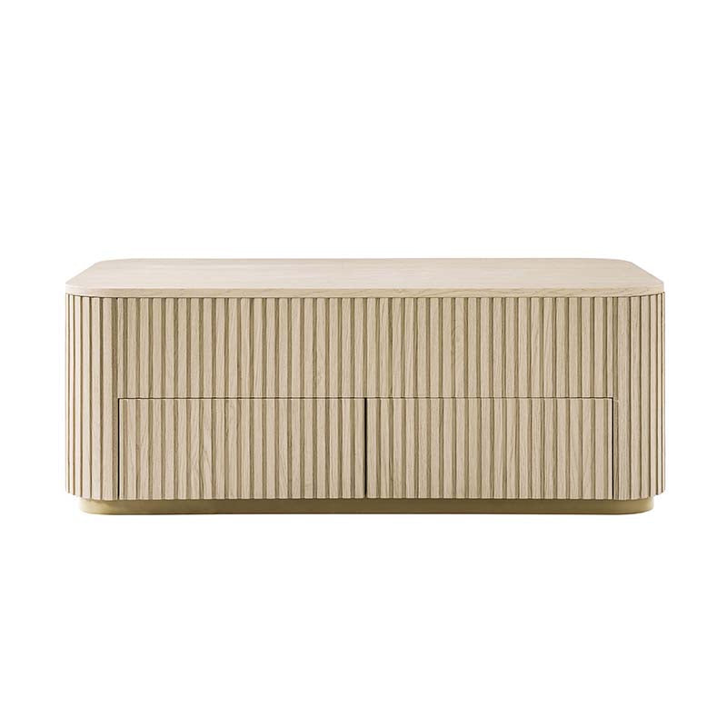 Table basse relevable avec compartiment caché, 2 tiroirs latéraux et design à lattes | Chêne / Naturel | Simple