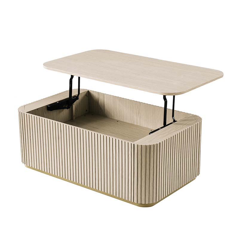 Table basse relevable avec compartiment caché, 2 tiroirs latéraux et design à lattes | Chêne / Naturel | Simple