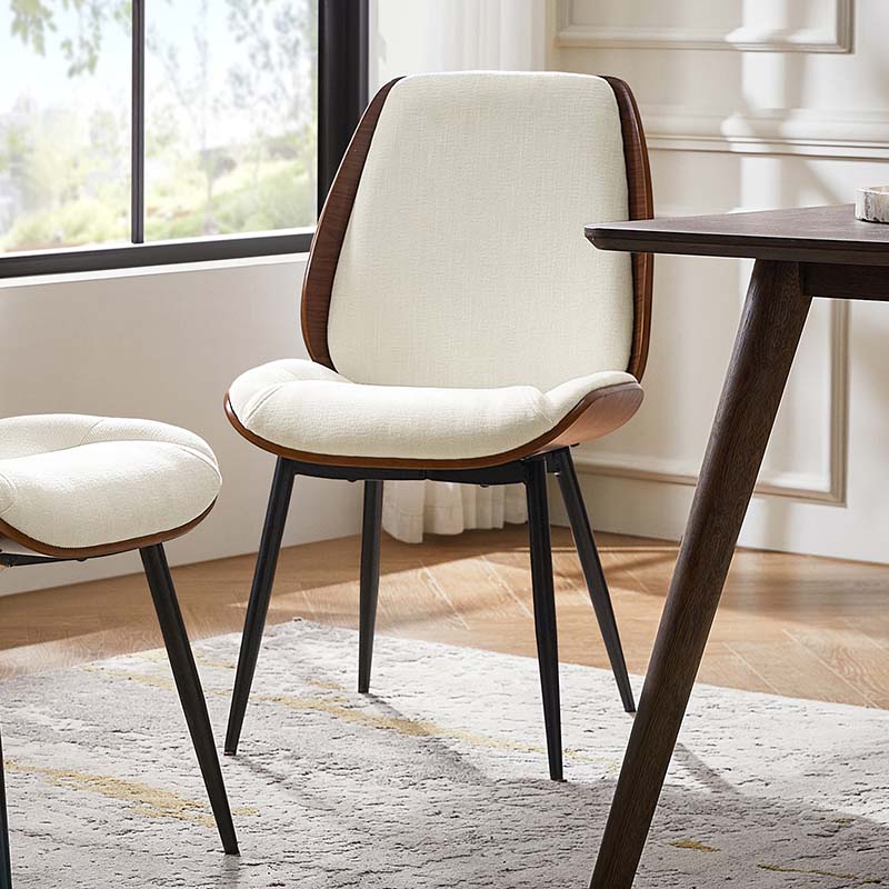 Chaise de salle à manger rembourrée avec dossier en bois massif, assise en mousse et pieds métalliques réglables | Mousse / Ivoire / Gris clair | Siège unique