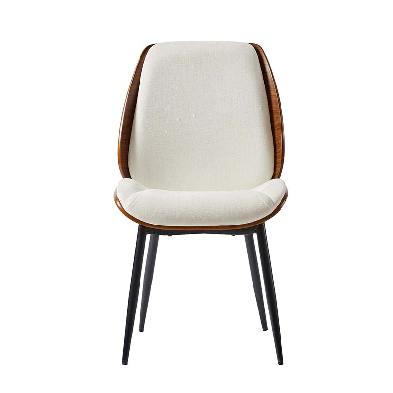 Chaise de salle à manger rembourrée avec dossier en bois massif, assise en mousse et pieds métalliques réglables | Mousse / Ivoire / Gris clair | Siège unique