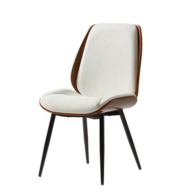 Chaise de salle à manger rembourrée avec dossier en bois massif, assise en mousse et pieds métalliques réglables | Mousse / Ivoire / Gris clair | Siège unique