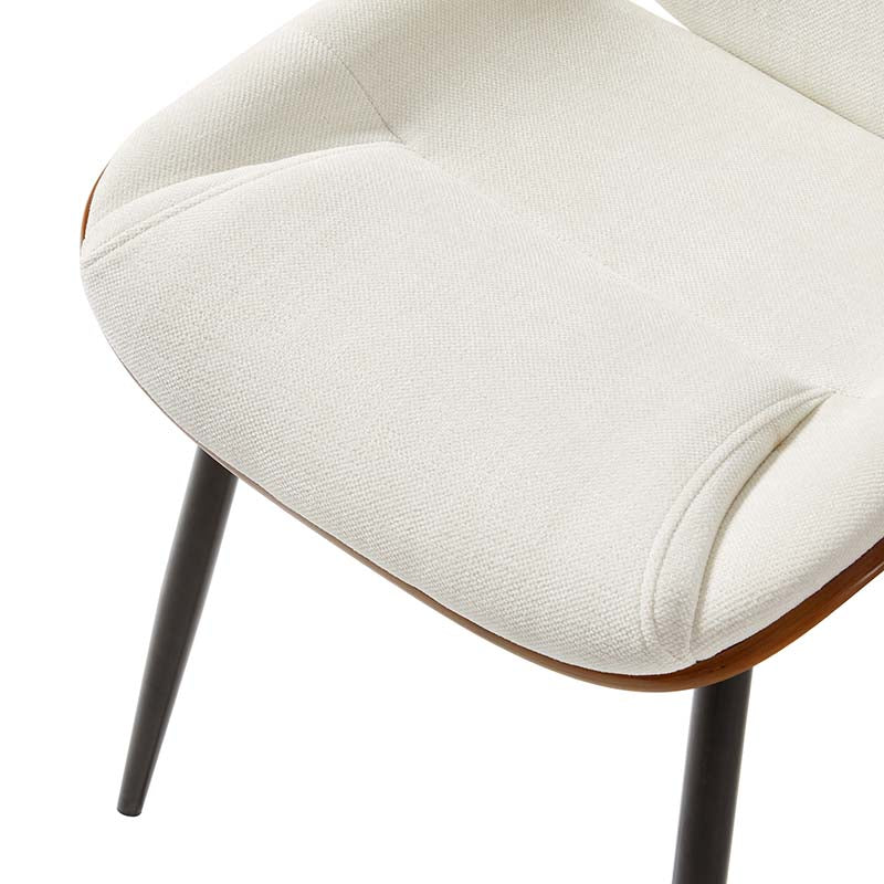 Chaise de salle à manger rembourrée avec dossier en bois massif, assise en mousse et pieds métalliques réglables | Mousse / Ivoire / Gris clair | Siège unique
