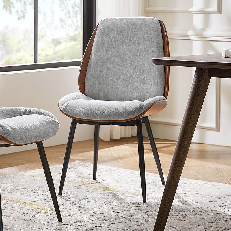 Chaise de salle à manger rembourrée avec dossier en bois massif, assise en mousse et pieds métalliques réglables | Mousse / Ivoire / Gris clair | Siège unique